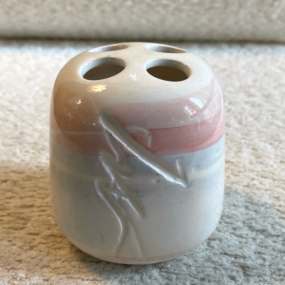 Vintage 1980s 1990s Pastel Pottery Toothbrush Holder Boho Hippie